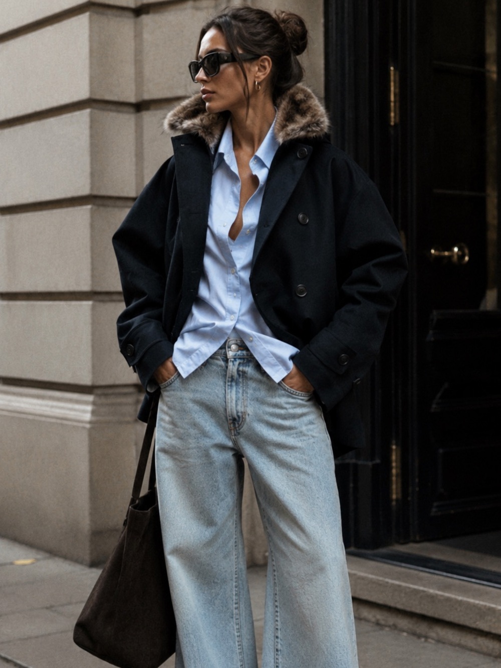 ZARA water repellent trench coat with faux fur collar
